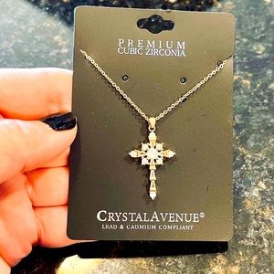 Gold color Cubic Zirconia Cross Pendant Necklace new